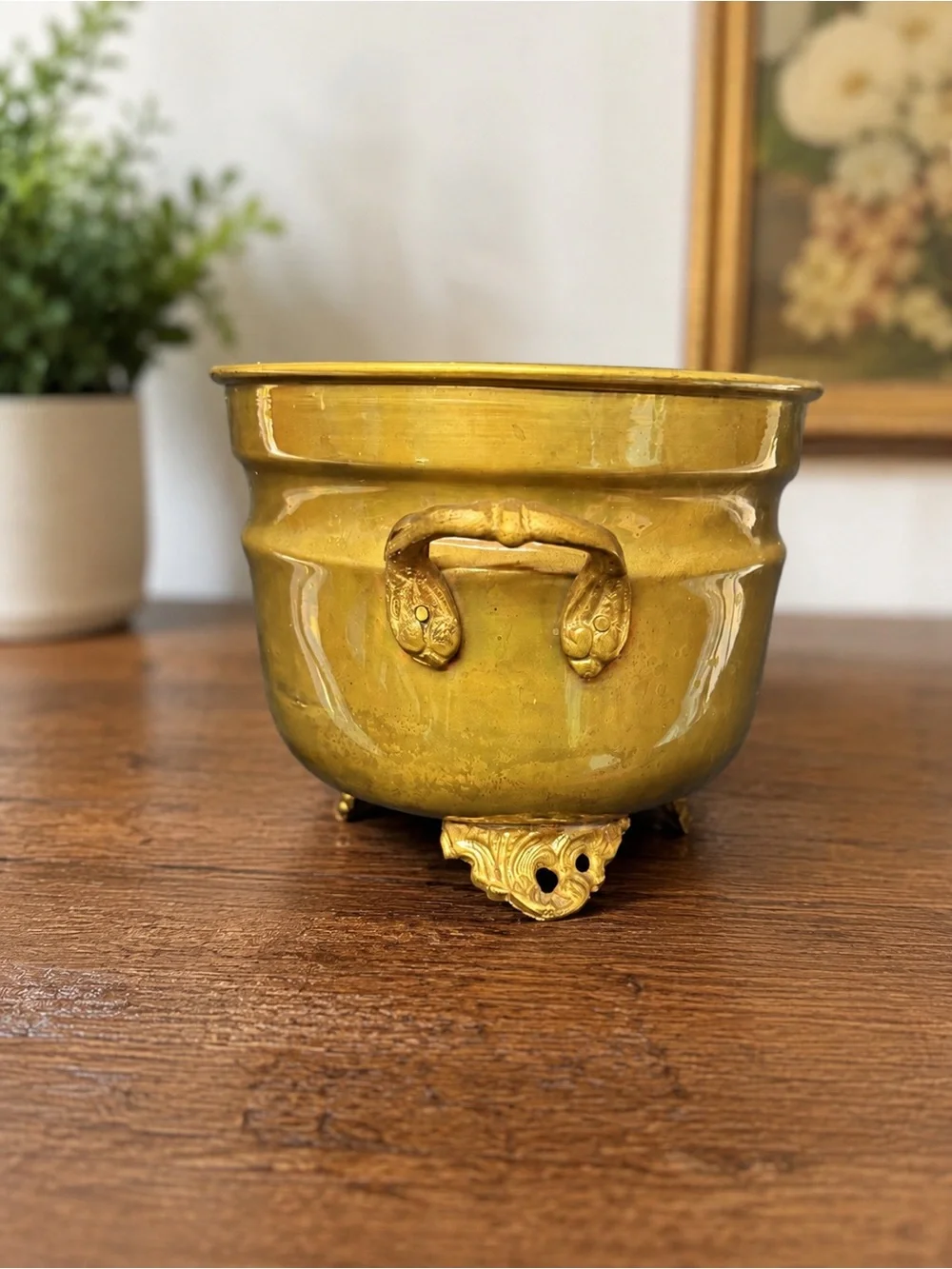 Vintage Brass Planter Cachepot Made in India Footed Urn 5”